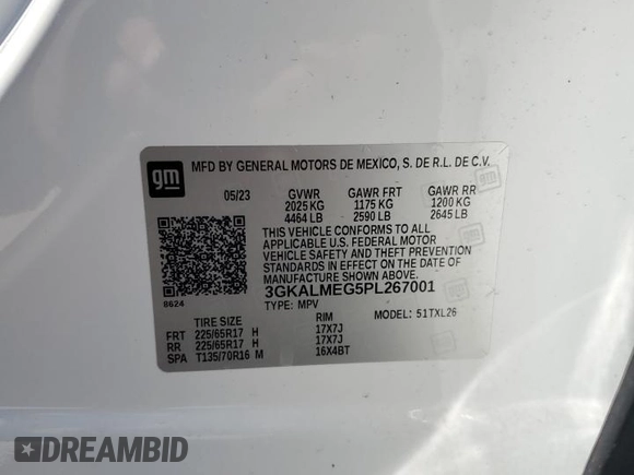 2023 GMC Terrain SLE with VIN 3GKALMEG5PL267001, listed as a Copart auction lot 50059575 with 10,945 mi miles and Salvage Title. Bid and sale history available at carsss.com. Image 13.