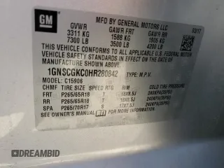 2017 Chevrolet Suburban LS with VIN 1GNSCGKC0HR280842, listed as a Copart auction lot 51806405 with 71,339 mi miles and Salvage title. Bid and sale history available at DreamBid. Image 15.