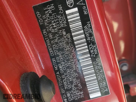 2010 Toyota Prius II with VIN JTDKN3DU3A0077648, listed as a Copart auction lot 54373125 with 187,969 mi miles and Salvage Title. Bid and sale history available at DreamBid. Image 12.
