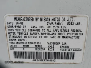 2007 Infiniti M45 Sport with VIN JNKBY01E77M401901, listed as a Copart auction lot 48567835 with 180,545 mi miles and Salvage Title. Bid and sale history available at carsss.com. Image 12.