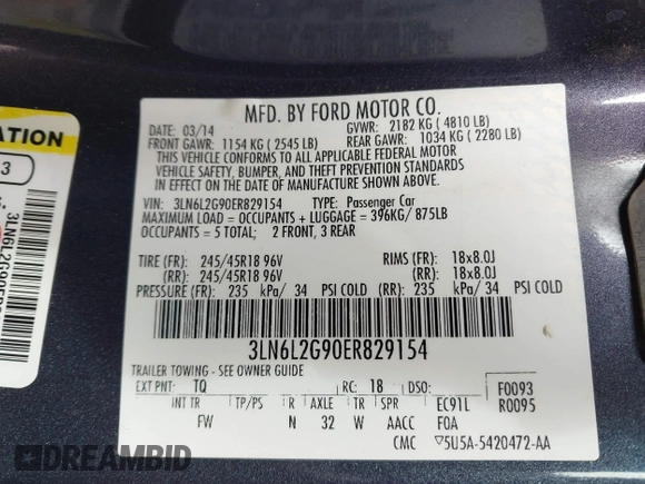 2014 Lincoln MKZ with VIN 3LN6L2G90ER829154, listed as a IAAI auction lot 41653378 with 199,363 mi miles. Bid and sale history available at carsss.com. Image 9.