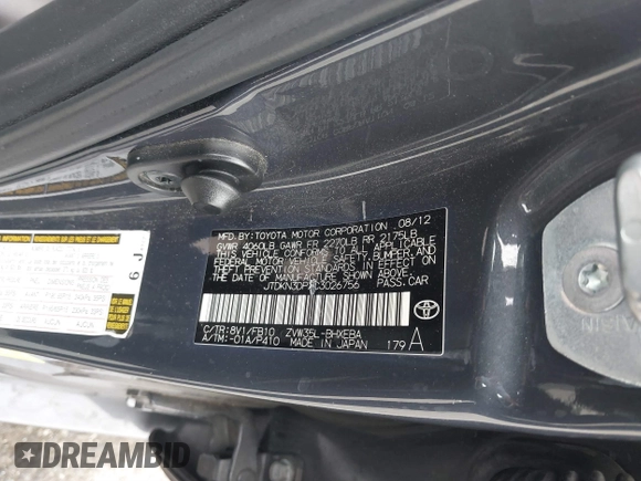 2012 Toyota Prius with VIN JTDKN3DPXC3026756, listed as a IAAI auction lot 40545677 with 205,011 mi miles and . Bid and sale history available at DreamBid. Image 9.