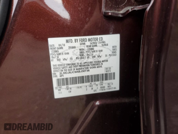 2010 Lincoln MKX with VIN 2LMDJ8JC9ABJ30736, listed as a Copart auction lot 71791594 with 116,083 mi miles and Salvage Title. Bid and sale history available at DreamBid. Image 15.