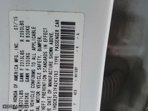 2015 Honda Accord Sedan Sport with VIN 1HGCR2F57FA243763, listed as a Copart auction lot 43008055 with 0 mi miles and Salvage Title. Bid and sale history available at carsss.com. Image 15.