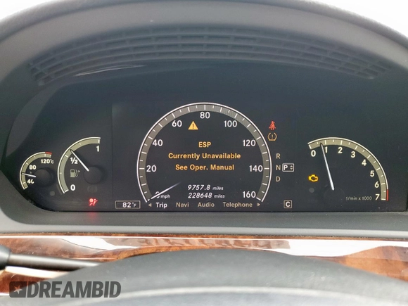 2008 Mercedes-Benz S 550 with VIN WDDNG71X38A188854, listed as a Copart auction lot 54841975 with 228,648 mi miles and Salvage Title. Bid and sale history available at DreamBid. Image 9.