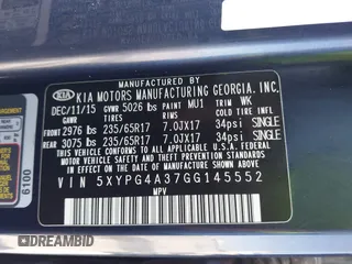 2016 Kia Sorento LX with VIN 5XYPG4A37GG145552, listed as a IAAI auction lot 42014900 with 153,191 mi miles. Bid and sale history available at carsss.com. Image 9.