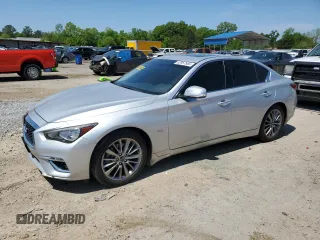 2019 Infiniti Q50 Luxe with VIN JN1EV7AP1KM510335, listed as a Copart auction lot 52957565 with 162,880 mi miles and Salvage title. Bid and sale history available at DreamBid. Image 1.