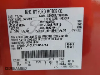 2005 Ford Excursion Special Serv с VIN 1FMNU40LX5EB61764, выставлен на аукционе Copart как лот 75188594 с пробегом Не указан миль и Списание • Salvage title. История ставок и продаж доступна на DreamBid. Изображение 14.