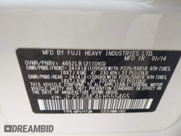 2014 Subaru Forester XT Touring with VIN JF2SJGMC4EH555465, listed as a IAAI auction lot 42357371 with 168,378 mi miles and . Bid and sale history available at DreamBid. Image 9.