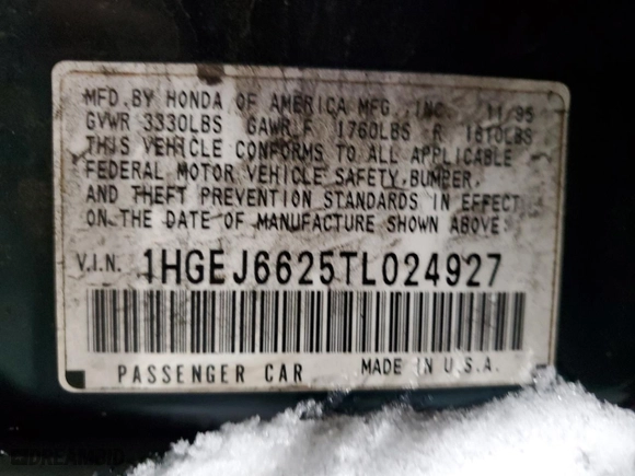 1996 Honda Civic DX with VIN 1HGEJ6625TL024927, listed as a Copart auction lot 44312075 with 132,594 mi miles and Salvage Title. Bid and sale history available at carsss.com. Image 14.