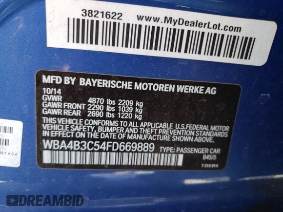 2015 BMW 4 Series 435i xDrive с VIN WBA4B3C54FD669889, выставлен на аукционе Copart как лот 59491853 с пробегом 67 006 миль миль и . История ставок и продаж доступна на DreamBid. Изображение 14.
