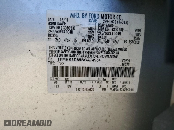 2011 Ford Explorer XLT with VIN 1FMHK8D85BGA74984, listed as a Copart auction lot 45107505 with 193,625 mi miles and Salvage title. Bid and sale history available at DreamBid. Image 13.
