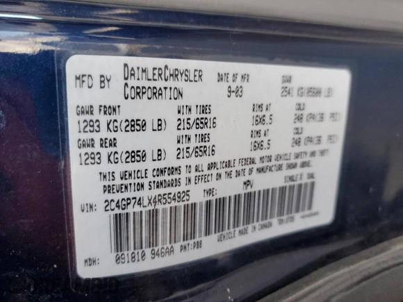 2004 Chrysler Town & Country EX with VIN 2C4GP74LX4R554925, listed as a Copart auction lot 76580074 with 232,326 mi miles and Salvage Title. Bid and sale history available at carsss.com. Image 14.