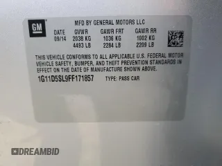 2015 Chevrolet Malibu LT with VIN 1G11D5SL9FF171857, listed as a Copart auction lot 48029975 with 173,490 mi miles and Salvage Title. Bid and sale history available at DreamBid. Image 12.