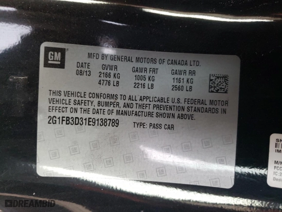 2014 Chevrolet Camaro LT with VIN 2G1FB3D31E9138789, listed as a Copart auction lot 46548125 with 75,634 mi miles and Salvage Title. Bid and sale history available at carsss.com. Image 14.