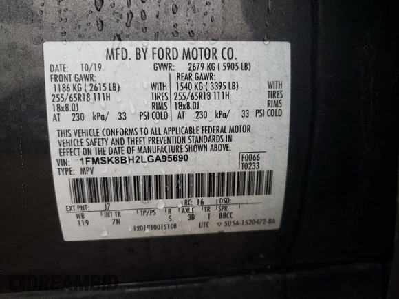 2020 Ford Explorer with VIN 1FMSK8BH2LGA95690, listed as a Copart auction lot 72198824 with 137,862 mi miles and Salvage Title. Bid and sale history available at carsss.com. Image 14.