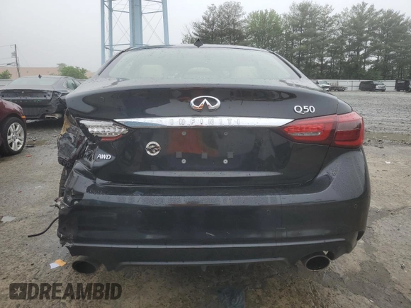 2018 Infiniti Q50 Luxe with VIN JN1EV7AR5JM442833, listed as a Copart auction lot 56628175 with 92,127 mi miles and Salvage title. Bid and sale history available at DreamBid. Image 6.