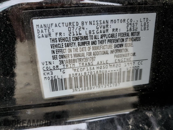 2024 Nissan Sentra S with VIN 3N1AB8BV7RY391787, listed as a Copart auction lot 48869895 with 3,429 mi miles and Salvage Title. Bid and sale history available at carsss.com. Image 14.