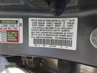 2010 Honda Insight EX with VIN JHMZE2H75AS008489, listed as a IAAI auction lot 42124780 with 226,100 mi miles and . Bid and sale history available at DreamBid. Image 9.