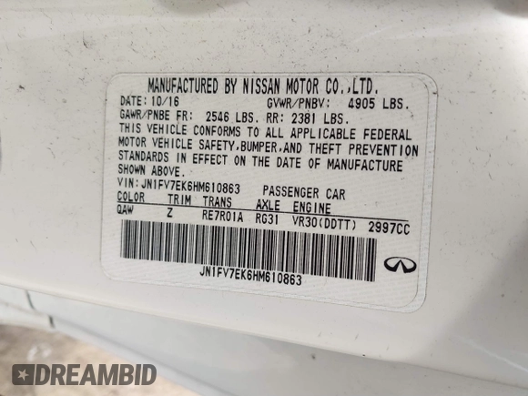 2017 Infiniti Q60 Red Sport 400 with VIN JN1FV7EK6HM610863, listed as a IAAI auction lot 40101142 with 52,406 mi miles and . Bid and sale history available at carsss.com. Image 9.