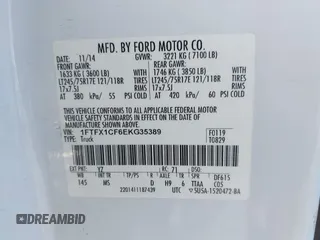 2014 Ford F-150 XL z VIN 1FTFX1CF6EKG35389, wystawiony jako IAAI lot #42643324 z przebiegiem 190 235 mil mil oraz . Historia ofert i sprzedaży dostępna na DreamBid. Obrazek 9.