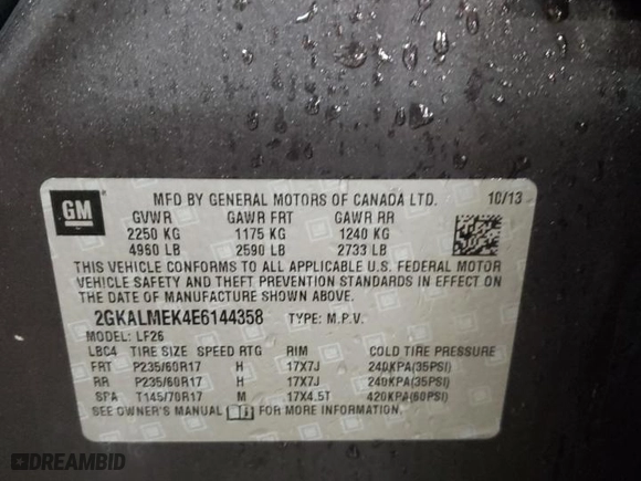 2014 GMC Terrain SLE with VIN 2GKALMEK4E6144358, listed as a Copart auction lot 46620305 with 155,428 mi miles and Salvage Title. Bid and sale history available at carsss.com. Image 12.