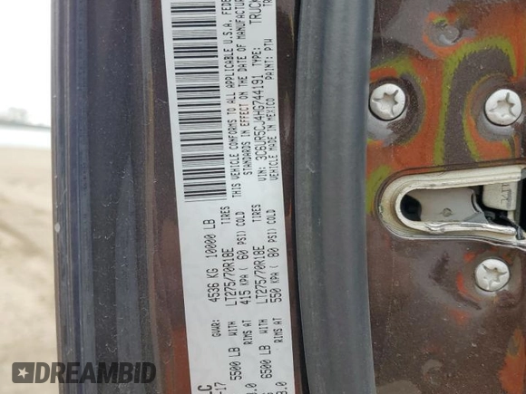 2017 Ram 2500 Tradesman с VIN 3C6UR5CJ4HG744191, выставлен на аукционе Copart как лот 55051615 с пробегом 81 594 миль миль и Списание • Salvage title. История ставок и продаж доступна на DreamBid. Изображение 12.
