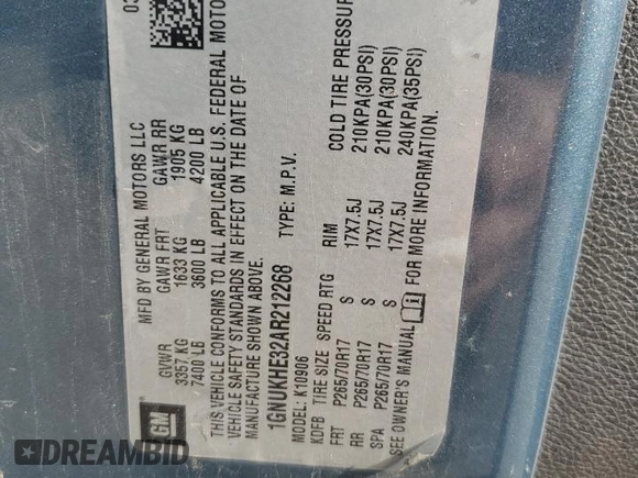 2010 Chevrolet Suburban LS z VIN 1GNUKHE32AR212268, wystawiony jako Copart lot #57613895 z przebiegiem 294 117 mil mil oraz Szkoda całkowita • Salvage title. Historia ofert i sprzedaży dostępna na DreamBid. Obrazek 13.