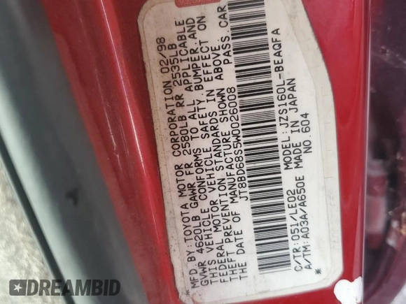 1998 Lexus GS 300 z VIN JT8BD68S5W0026008, wystawiony jako Copart lot #78469464 z przebiegiem 220 606 mil mil oraz Szkoda całkowita • Salvage title. Historia ofert i sprzedaży dostępna na DreamBid. Obrazek 12.