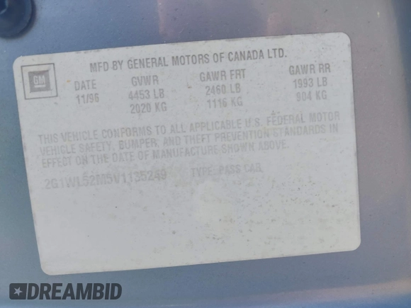 1997 Chevrolet Lumina LS with VIN 2G1WL52M5V1135249, listed as a IAAI auction lot 41994811 with 156,770 mi miles and . Bid and sale history available at DreamBid. Image 9.
