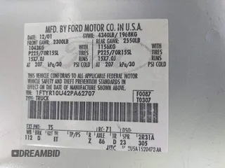 2002 Ford Ranger XL with VIN 1FTYR10U42PA62707, listed as a IAAI auction lot 41645307 with 267,824 mi miles. Bid and sale history available at carsss.com. Image 9.