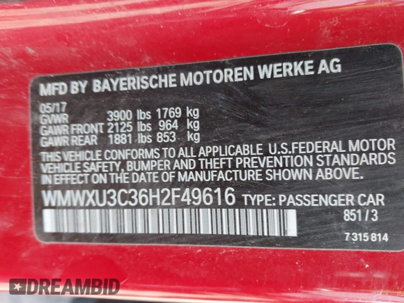2017 MINI Hardtop 4 Door Cooper S z VIN WMWXU3C36H2F49616, wystawiony jako IAAI lot #41800805 z przebiegiem 114 259 mil mil oraz . Historia ofert i sprzedaży dostępna na DreamBid. Obrazek 9.