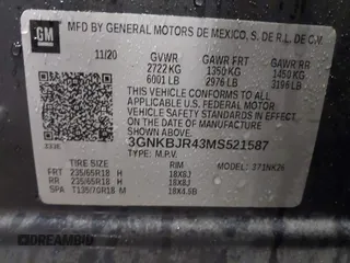 2021 Chevrolet Blazer LT with VIN 3GNKBJR43MS521587, listed as a IAAI auction lot 41176769 with 48,591 mi miles and . Bid and sale history available at DreamBid. Image 9.
