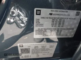 2020 Chevrolet Silverado 1500 LT with VIN 3GCPWCEK0LG313736, listed as a IAAI auction lot 41895111 with 36,636 mi miles. Bid and sale history available at carsss.com. Image 9.