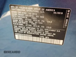 2019 Volkswagen Atlas SE с VIN 1V2DR2CA1KC552632, выставлен на аукционе Copart как лот 60830725 с пробегом 76 887 миль миль и Списание • Salvage title. История ставок и продаж доступна на DreamBid. Изображение 14.