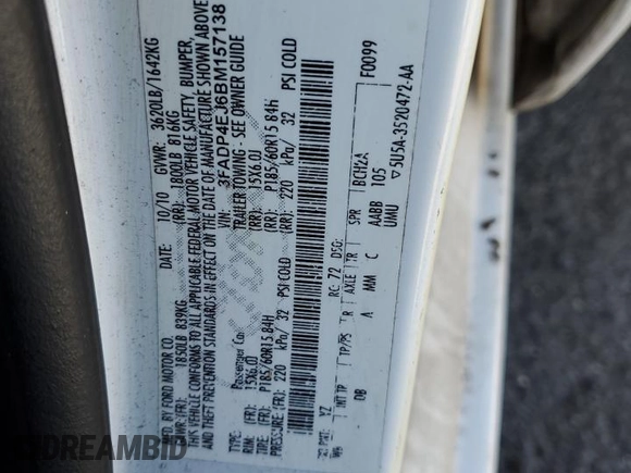 2011 Ford Fiesta SE with VIN 3FADP4EJ6BM157138, listed as a Copart auction lot 44651185 with 95,423 mi miles and Salvage Title. Bid and sale history available at carsss.com. Image 13.
