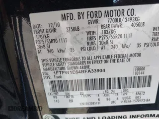 2011 Ford F-150 Lariat with VIN 1FTFW1E64BFA33904, listed as a IAAI auction lot 41665400 with 122,139 mi miles. Bid and sale history available at carsss.com. Image 9.