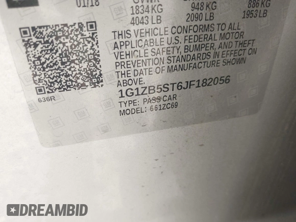 2018 Chevrolet Malibu LS with VIN 1G1ZB5ST6JF182056, listed as a IAAI auction lot 42032940 with 151,613 mi miles and . Bid and sale history available at DreamBid. Image 8.
