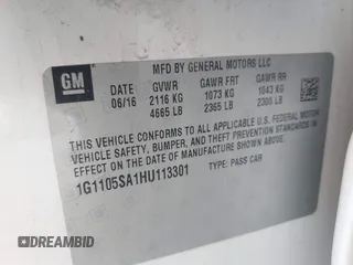 2017 Chevrolet Impala LT with VIN 1G1105SA1HU113301, listed as a IAAI auction lot 41795361 with 172,297 mi miles and . Bid and sale history available at DreamBid. Image 9.