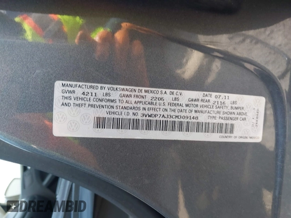 2012 Volkswagen Jetta SE с VIN 3VWDP7AJ3CM309148, выставлен на аукционе IAAI как лот 42417795 с пробегом 136 449 миль миль и . История ставок и продаж доступна на DreamBid. Изображение 9.