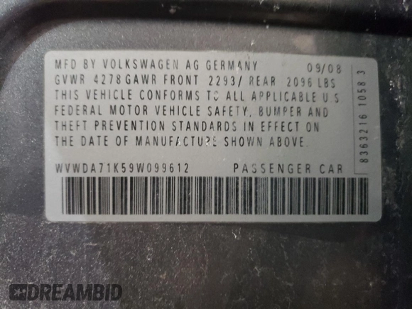 2009 Volkswagen Rabbit S с VIN WVWDA71K59W099612, выставлен на аукционе Copart как лот 44724085 с пробегом 139 355 миль миль и Чистый • Clean title. История ставок и продаж доступна на DreamBid. Изображение 12.
