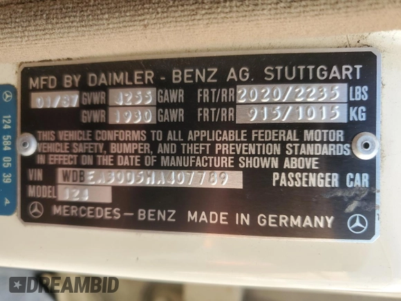 1987 Mercedes-Benz 300 E z VIN WDBEA30D5HA407789, wystawiony jako Copart lot #46482625 z przebiegiem 123 275 mil mil oraz Czysty tytuł • Clean title. Historia ofert i sprzedaży dostępna na DreamBid. Obrazek 12.