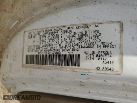 2002 Toyota Sienna LE with VIN 4T3ZF13C02U480461, listed as a Copart auction lot 52718925 with 401,011 mi miles and Salvage Title. Bid and sale history available at carsss.com. Image 14.