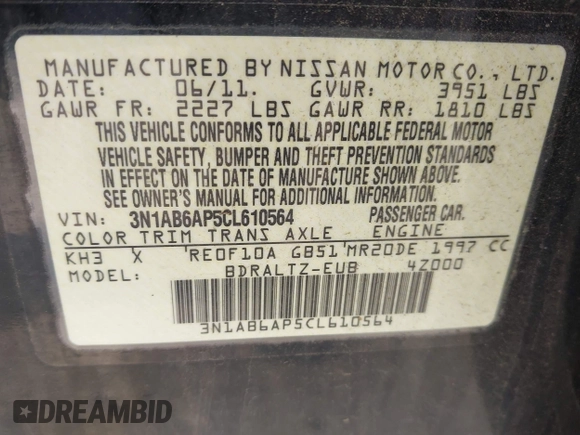 2012 Nissan Sentra SR with VIN 3N1AB6AP5CL610564, listed as a IAAI auction lot 42453244 with 78,111 mi miles and . Bid and sale history available at DreamBid. Image 9.
