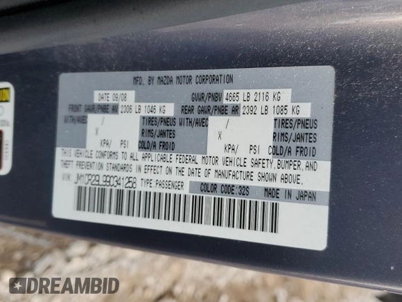2009 Mazda 5 Sport z VIN JM1CR29L990341258, wystawiony jako Copart lot #45998485 z przebiegiem Nie podano mil oraz Szkoda całkowita • Salvage title. Historia ofert i sprzedaży dostępna na DreamBid. Obrazek 13.
