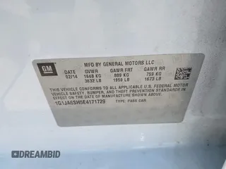 2014 Chevrolet Sonic LS with VIN 1G1JA6SH5E4171729, listed as a IAAI auction lot 42271221 with 58,117 mi miles and . Bid and sale history available at DreamBid. Image 9.