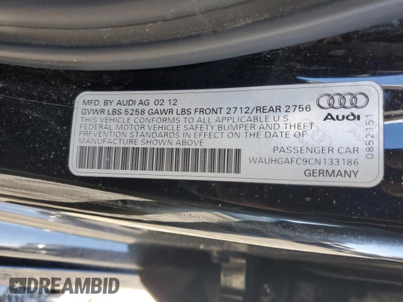 2012 Audi A6 3.0T Prestige with VIN WAUHGAFC9CN133186, listed as a Copart auction lot 41847535 with 163,576 mi miles and Clean Title. Bid and sale history available at carsss.com. Image 14.