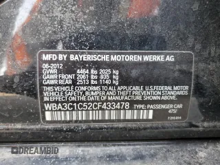 2012 BMW 3 Series 328i with VIN WBA3C1C52CF433478, listed as a Copart auction lot 76740274 with 126,893 mi miles and Salvage title. Bid and sale history available at DreamBid. Image 12.