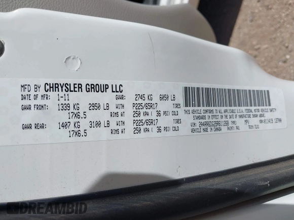 2011 Chrysler Town & Country Limited with VIN 2A4RR6DG2BR611268, listed as a IAAI auction lot 41853613 with 99,859 mi miles. Bid and sale history available at carsss.com. Image 9.