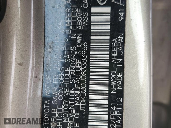 2008 Toyota Prius with VIN JTDKB20U083383966, listed as a Copart auction lot 52203675 with 251,762 mi miles and Salvage Title. Bid and sale history available at carsss.com. Image 13.